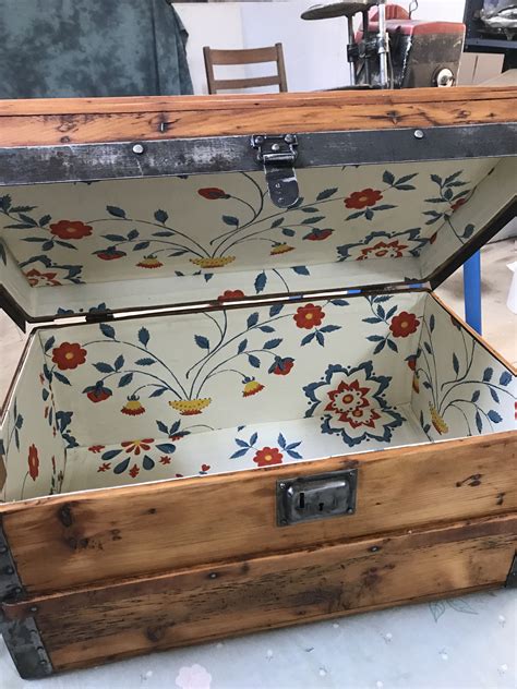 attach fabric to metal bottom of vintage trunk|antique trunk innards.